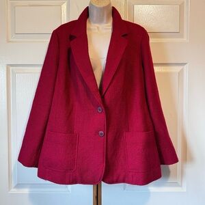 J.JILL BLAZER RED WOOL BLEND  TWEED BUTTON UP JACKET NEW WITHOUT TAGS LARGE